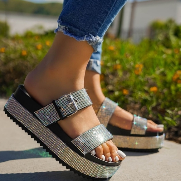 Restocked !💎!RHINESTONE SANDAL-BLACK - Picture 3 of 6